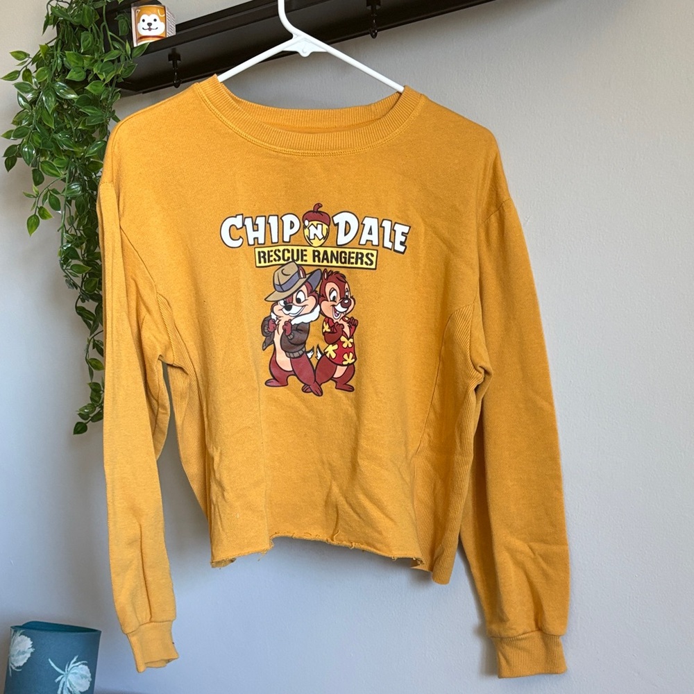 Chip 'n Dale Rescue Rangers Mustard Yellow Cropped Crew neck Sweatshirt